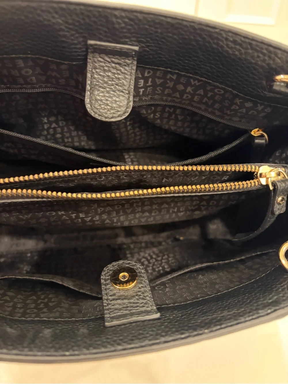 kate spade Cream Shoulder Bag with Black Trim and Bow Detail